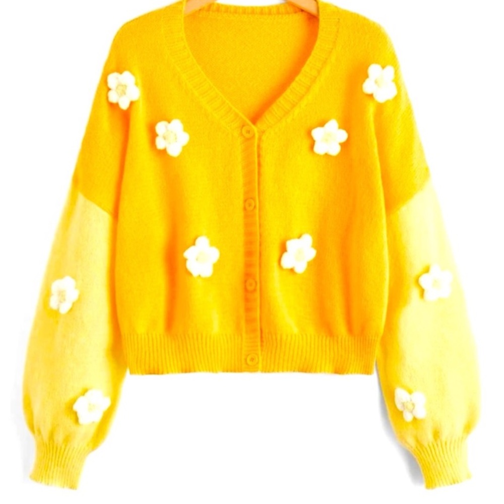 SHEIN NIB 3D flower drop shoulder cardigan